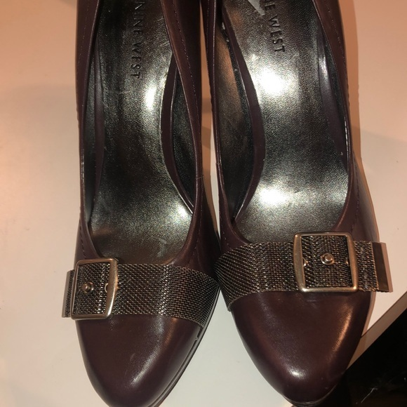 Nine‎ West heels brown leather Silver mesh decorative belt on the top size 9 - Picture 1 of 5